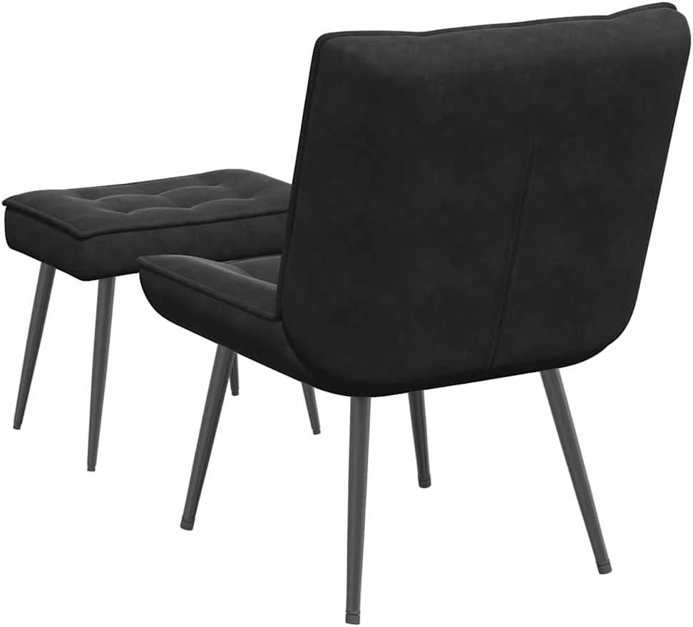 Poilsio kėdė su taburete, juodos spalvos, aksomas