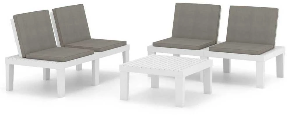 Lauko baldų komplektas Poilsio komplektas su pagalvėmis, 3 dalių, baltas, plastikas