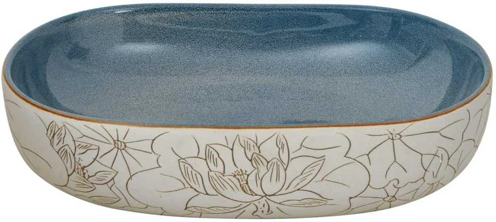 Praustuvas, smėlio ir mėlynas, 59x40x14cm, keramika, ovalus