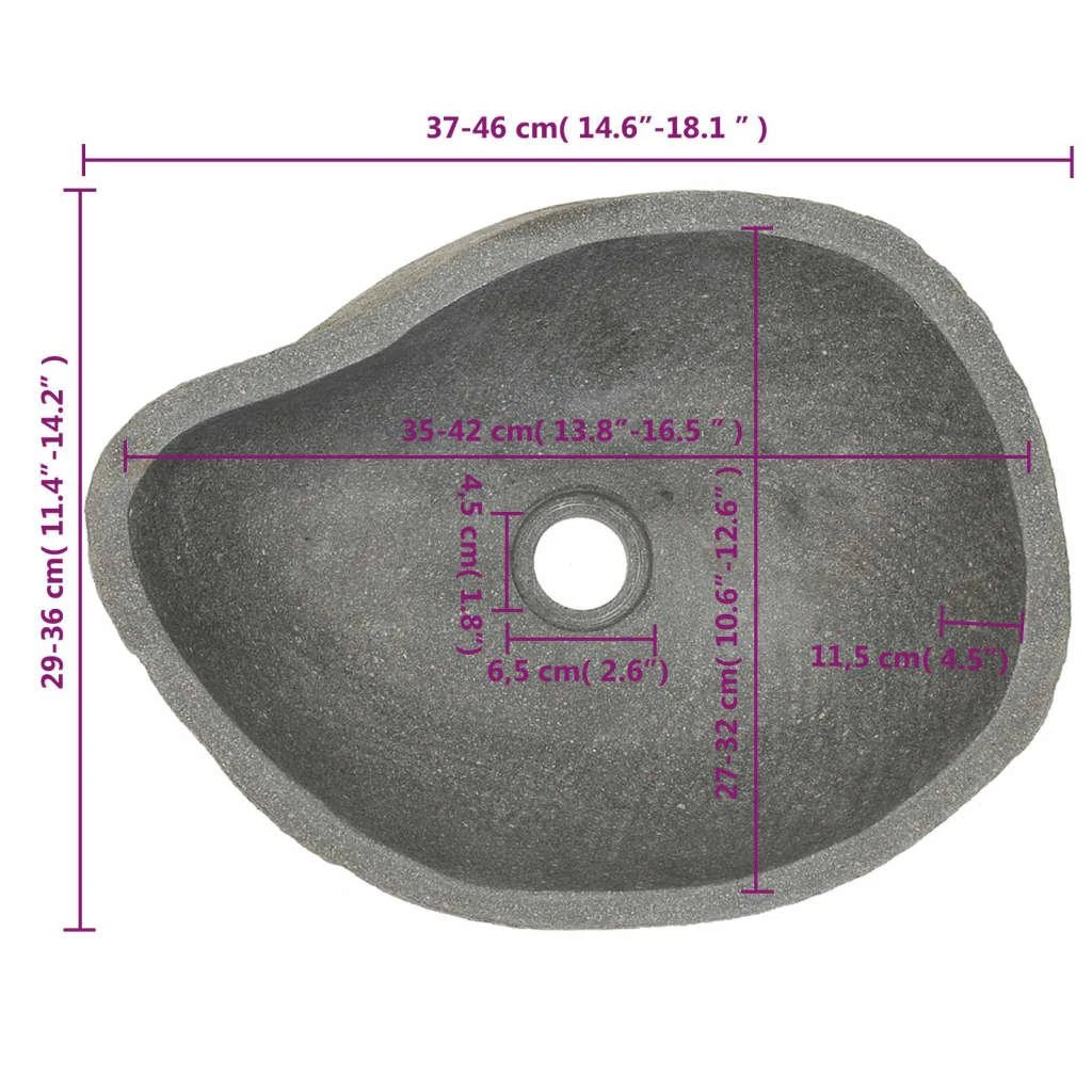 Praustuvas, (37-46)x(29-36)cm, upės akmuo, ovalo formos
