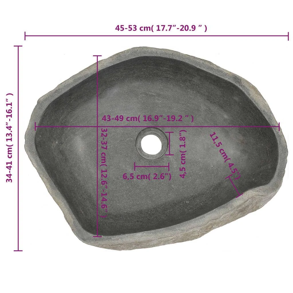 Praustuvas, (45-53)x(34-41)cm, upės akmuo, ovalo formos