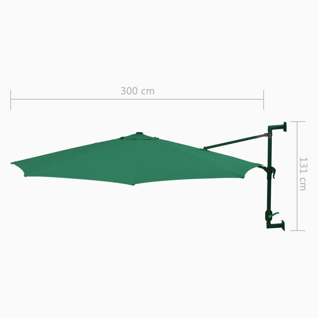 Prie sienos montuojamas skėtis su stulpu, žalias, 300cm