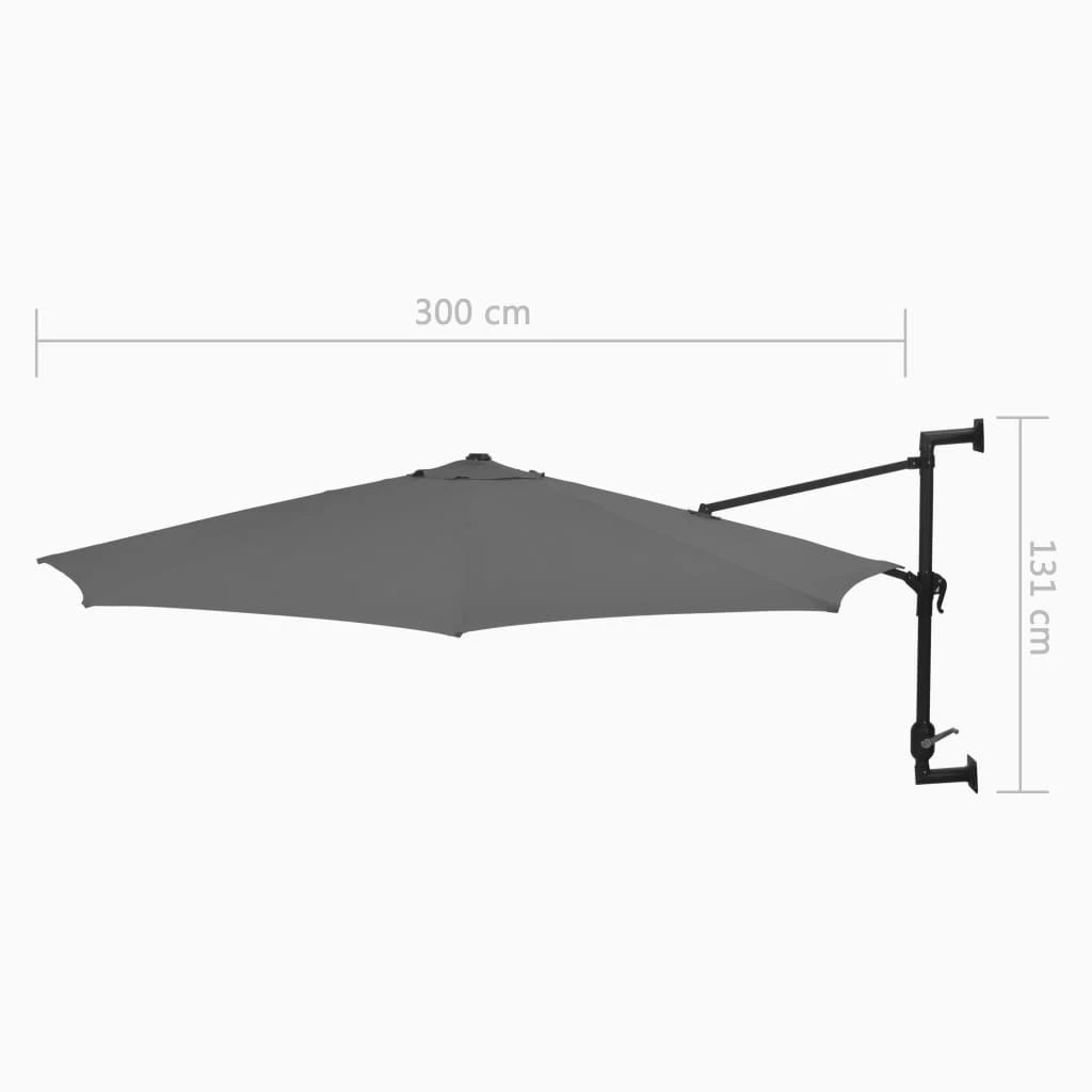 Prie sienos montuojamas skėtis su stulpu, antracito, 300cm