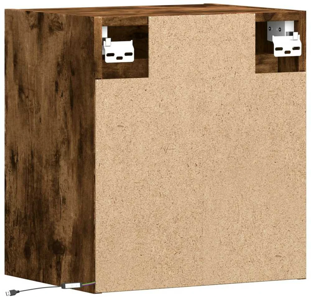Prie sienos montuojama naktinė spintelė su LED, dūminio ąžuolo