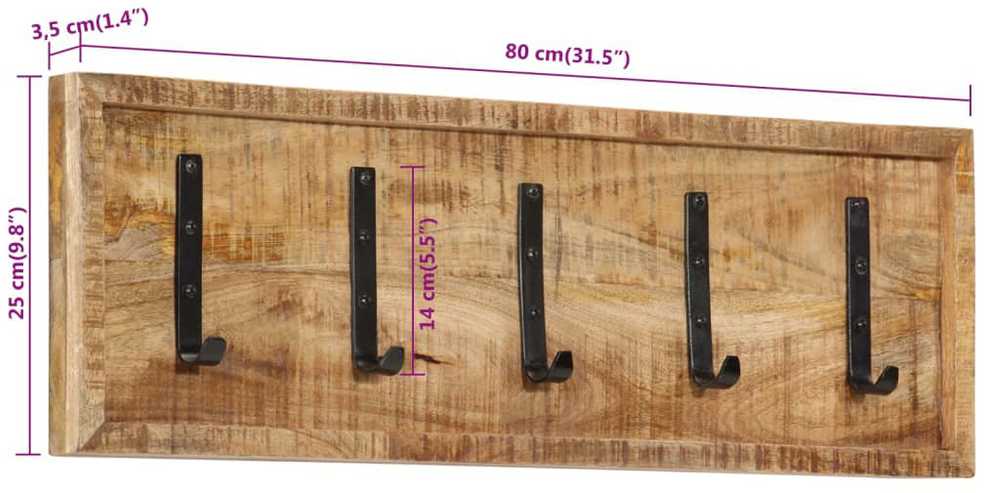 Prie sienos montuojama paltų kabykla su 5 kabliukais, mango