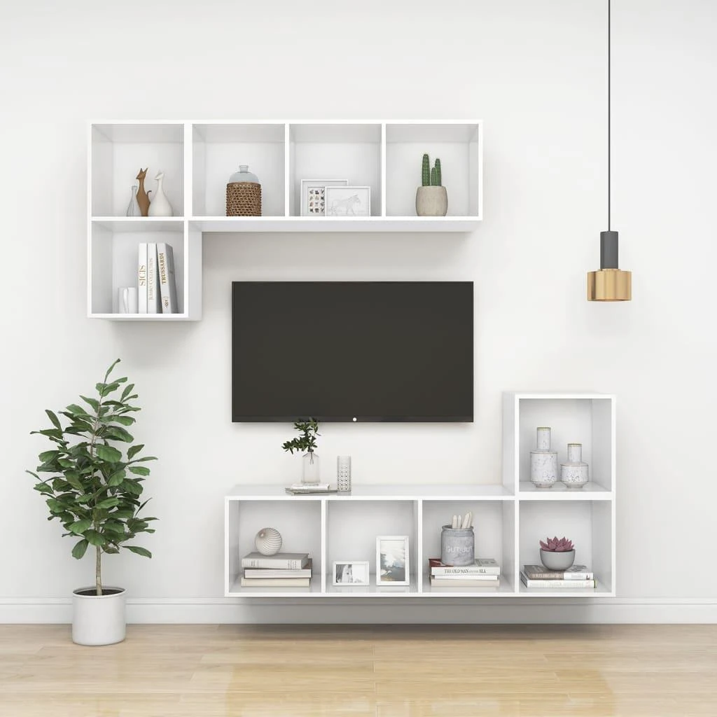TV staliukas Prie sienos montuojama TV spintelė, balta, 37x37x142,5cm, MDP