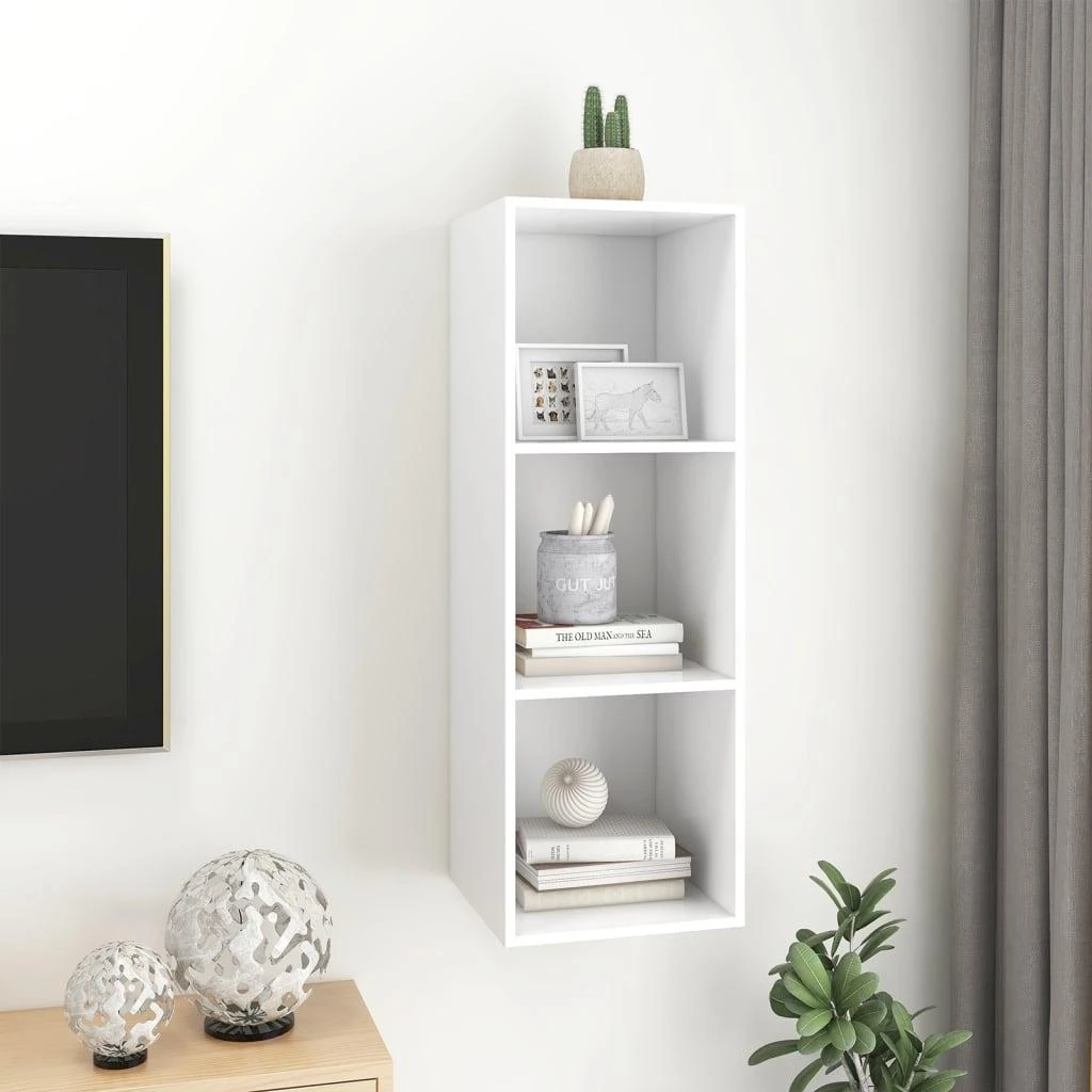 TV staliukas Sieninė TV spintelė, balta, 37x37x107cm, apdirbta mediena