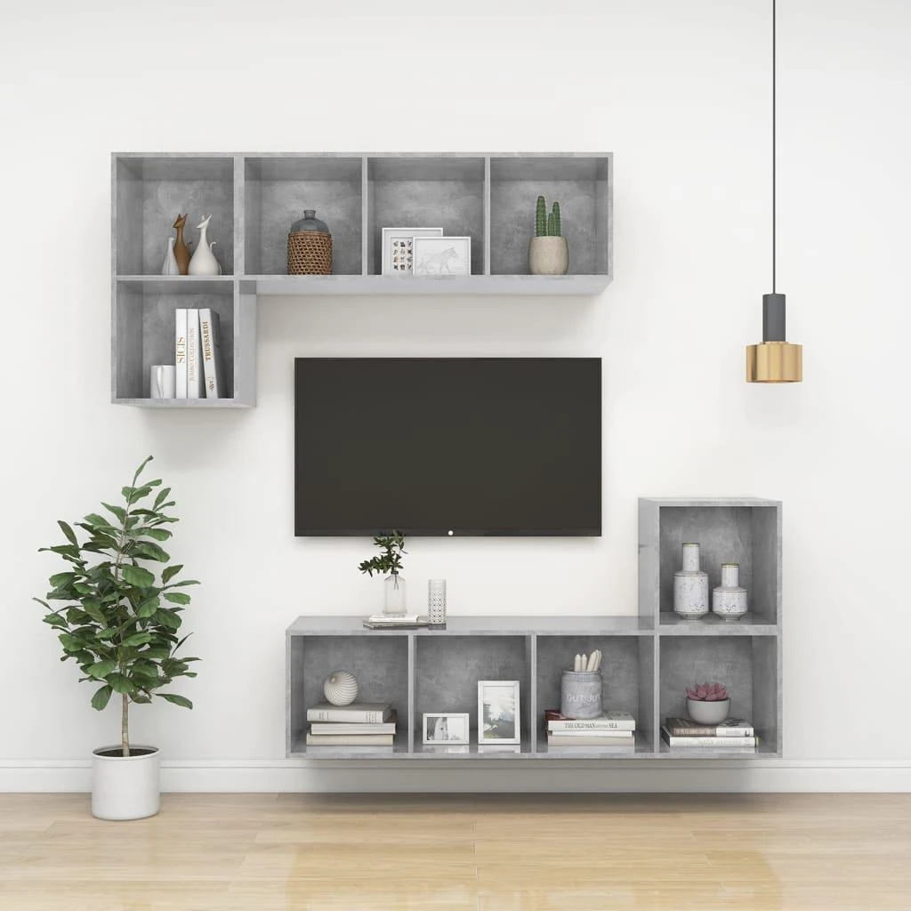 TV staliukas Prie sienos montuojama TV spintelė, betono, 37x37x107cm, MDP