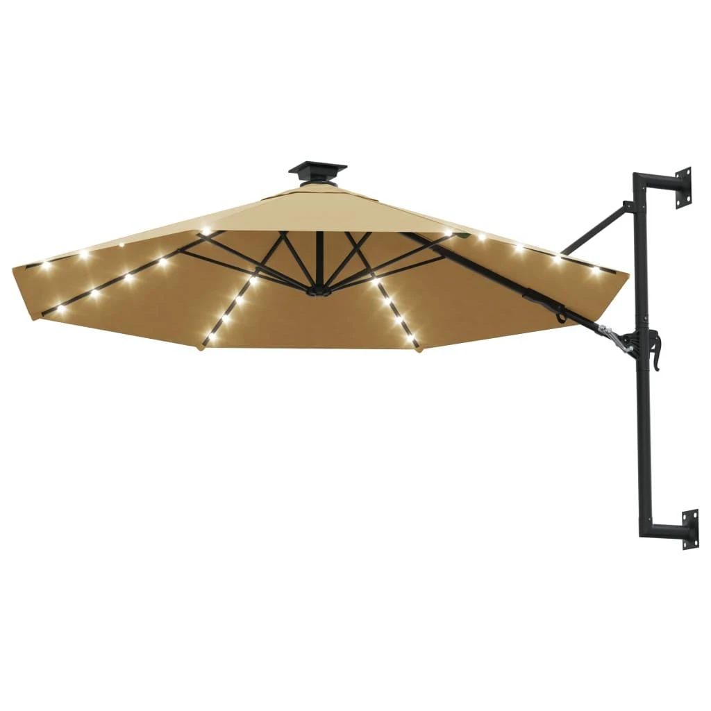 Prie sienos montuojamas sodo skėtis su LED, taupe, 300cm
