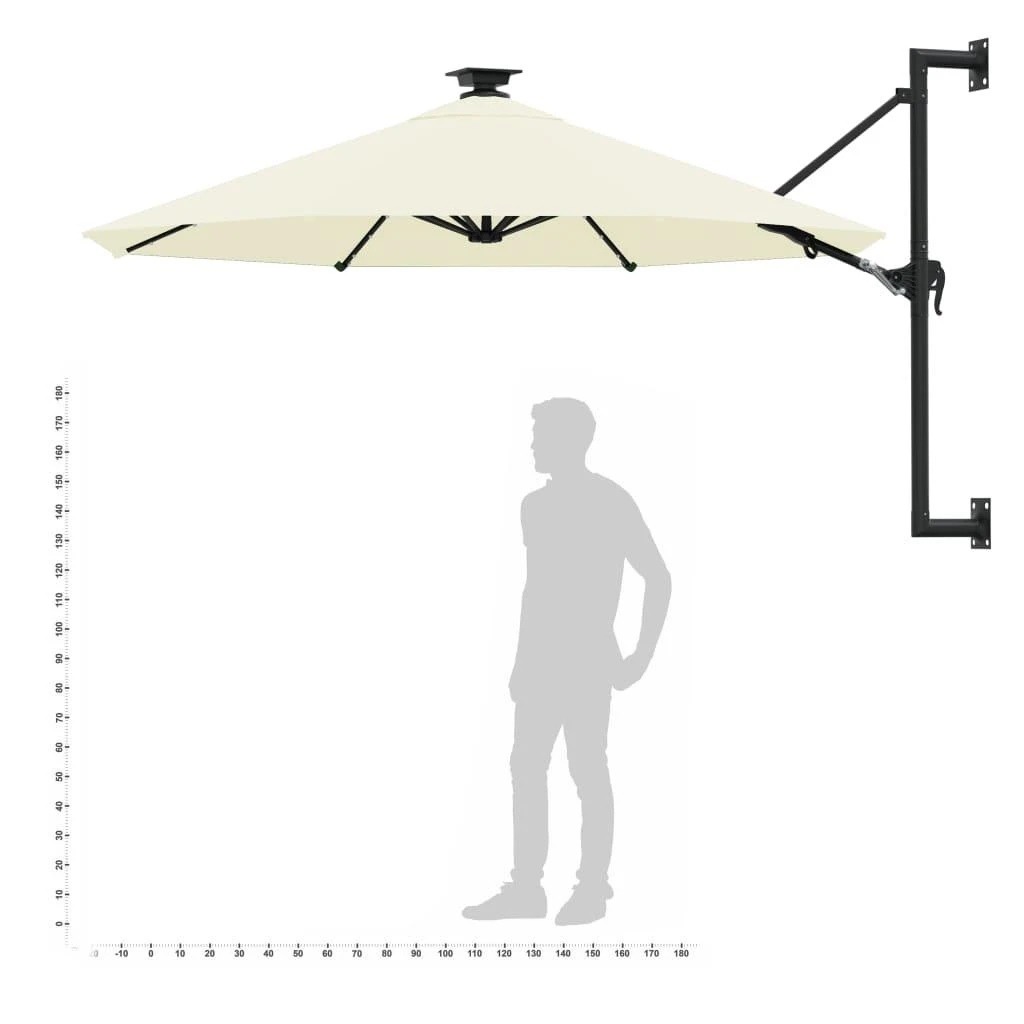 Prie sienos montuojamas sodo skėtis su LED, smėlio, 300cm