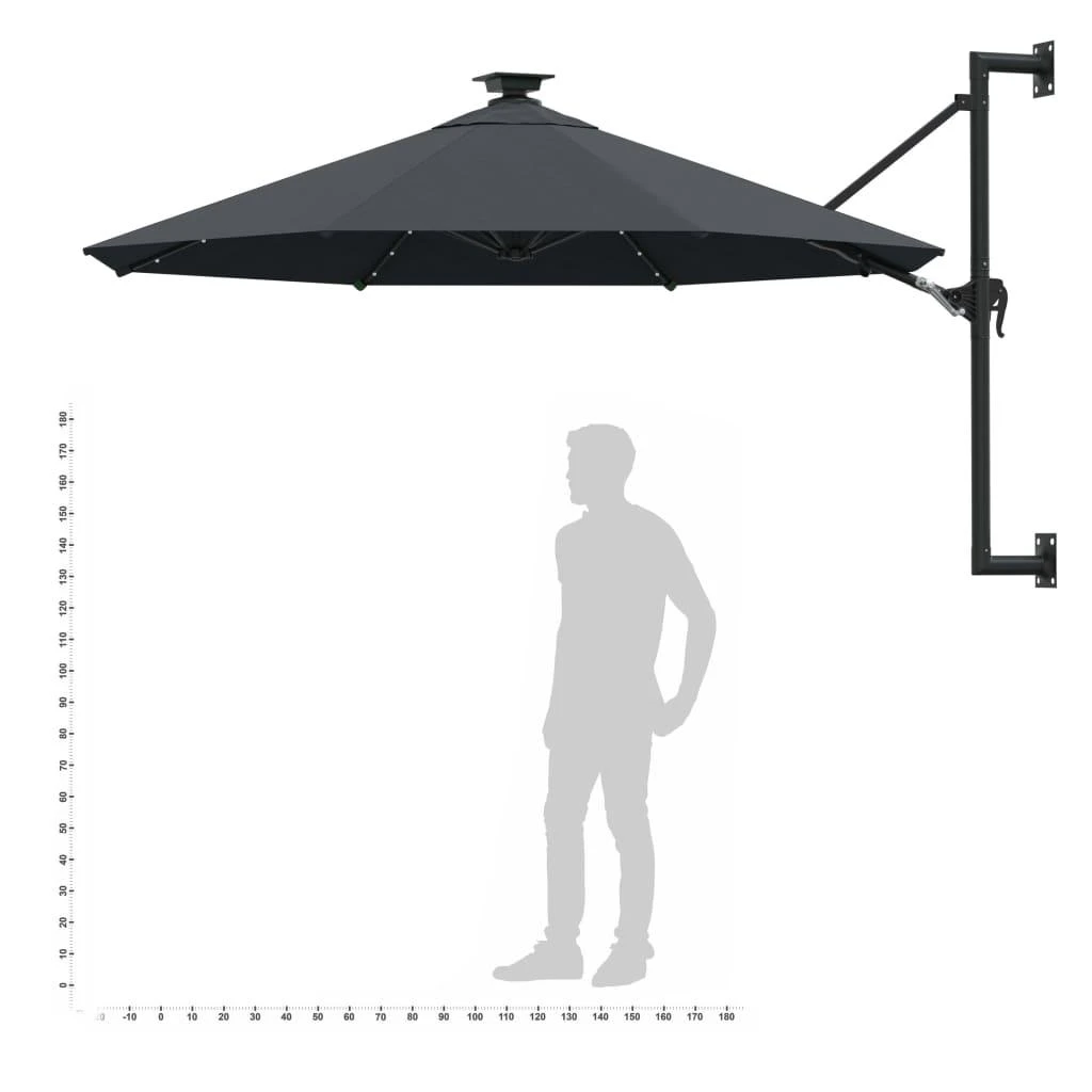 Prie sienos montuojamas sodo skėtis su LED, antracito, 300cm