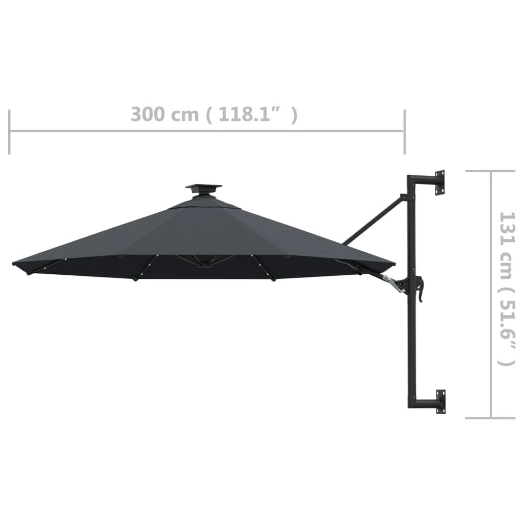 Prie sienos montuojamas sodo skėtis su LED, antracito, 300cm