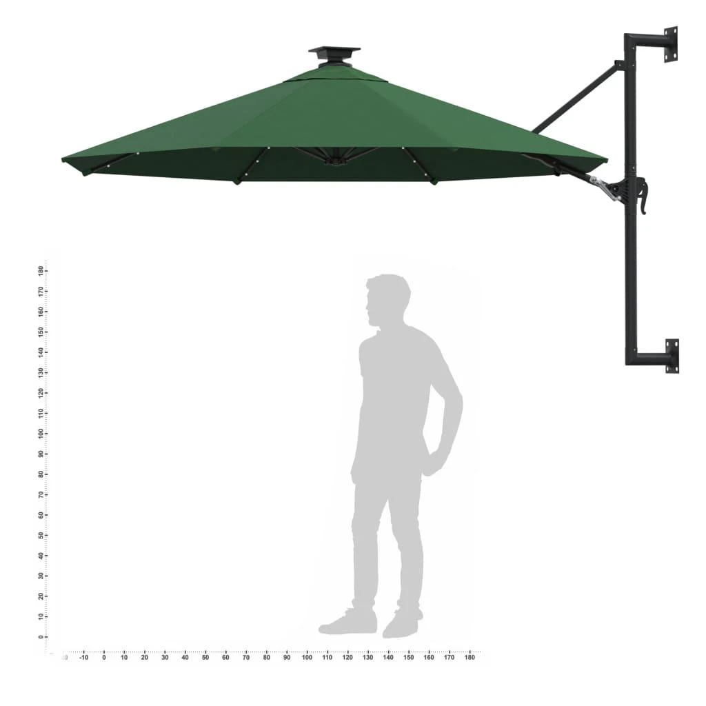 Prie sienos montuojamas sodo skėtis su LED, žalias, 300cm