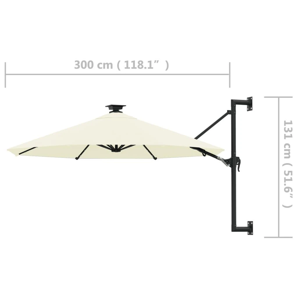Prie sienos montuojamas sodo skėtis su LED, smėlio, 300cm