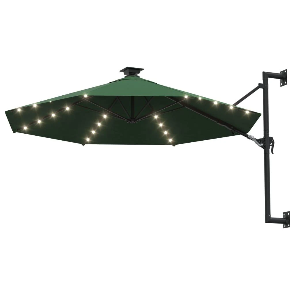 Prie sienos montuojamas sodo skėtis su LED, žalias, 300cm