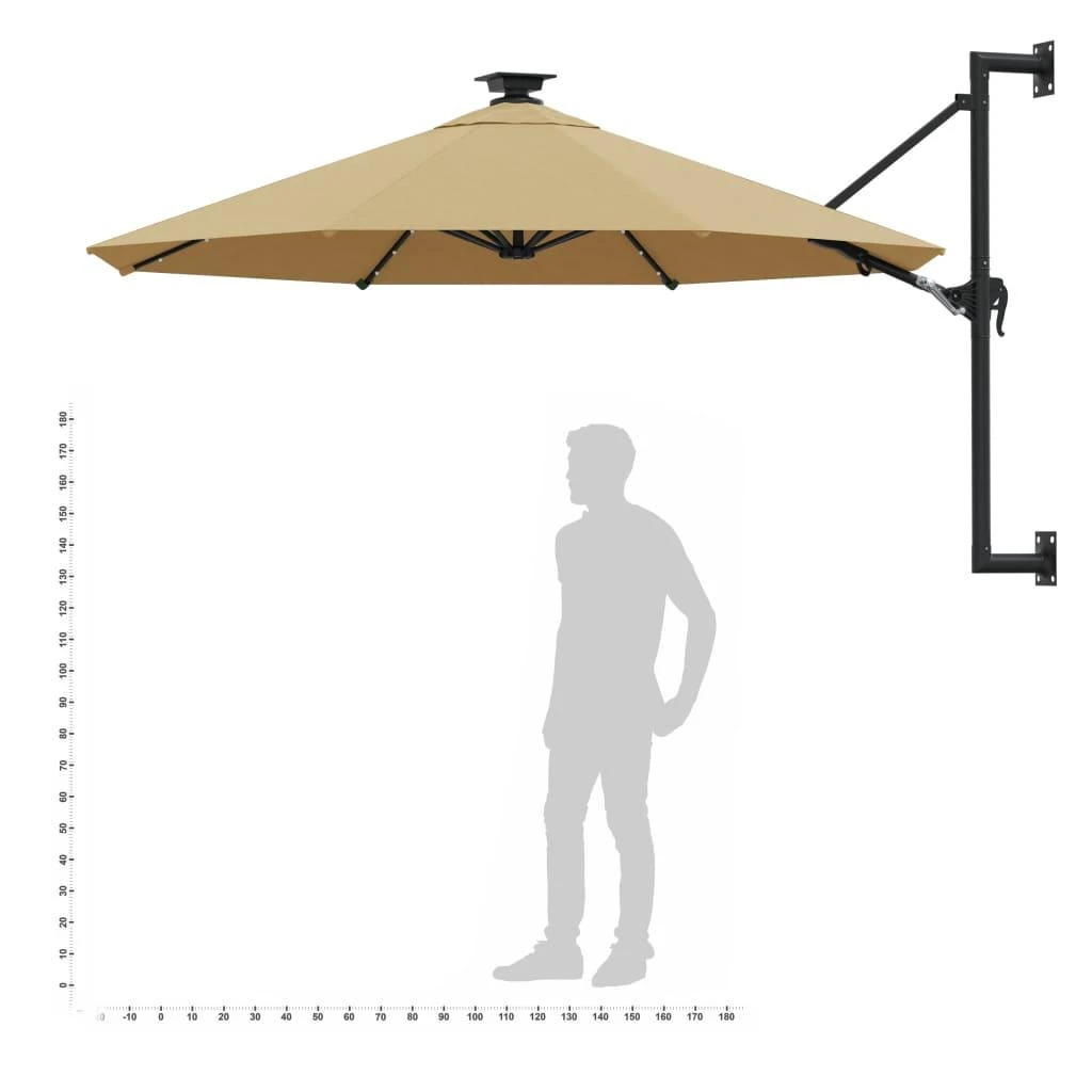 Prie sienos montuojamas sodo skėtis su LED, taupe, 300cm