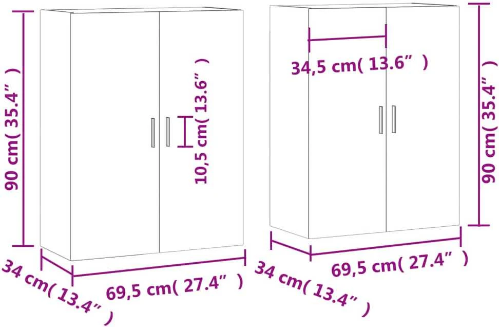 Prie sienos montuojamos spintelės, 2vnt., baltos, 69,5x34x90cm