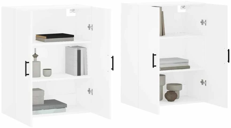 Prie sienos montuojamos spintelės, 2vnt., baltos, 69,5x34x90cm