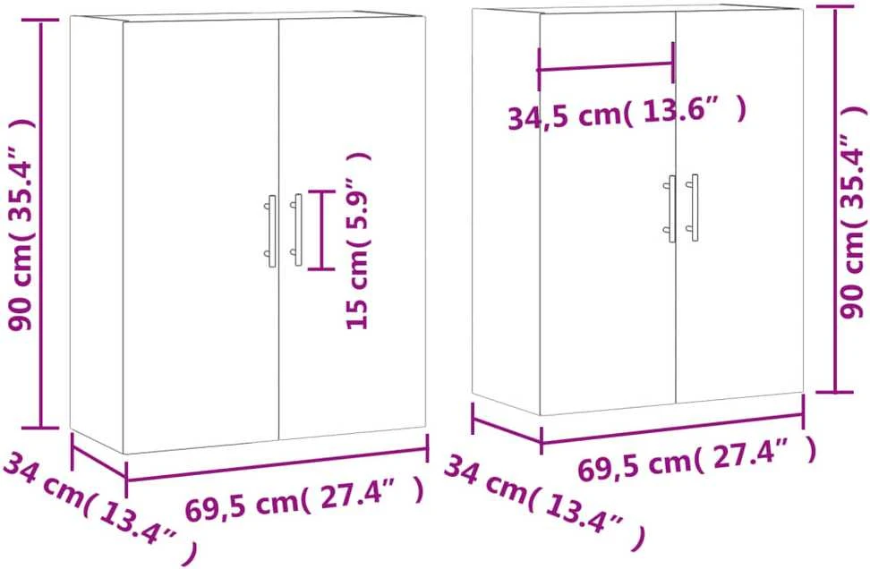 Prie sienos montuojamos spintelės, 2vnt., betono, 69,5x34x90cm