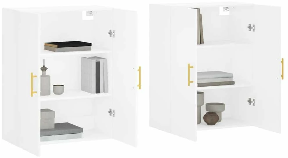 Prie sienos montuojamos spintelės, 2vnt., baltos, 69,5x34x90cm