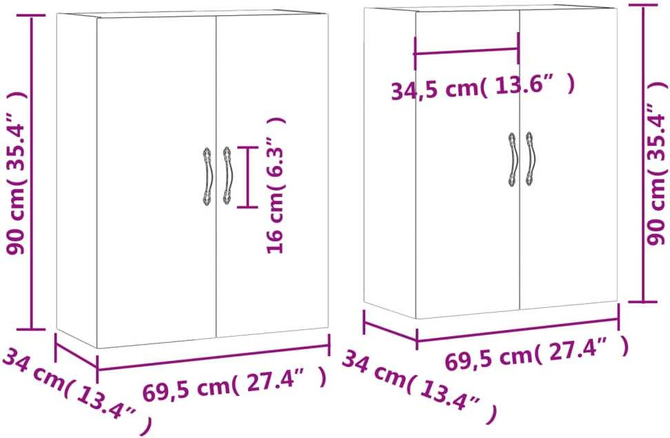 Prie sienos montuojamos spintelės, 2vnt., betono, 69,5x34x90cm