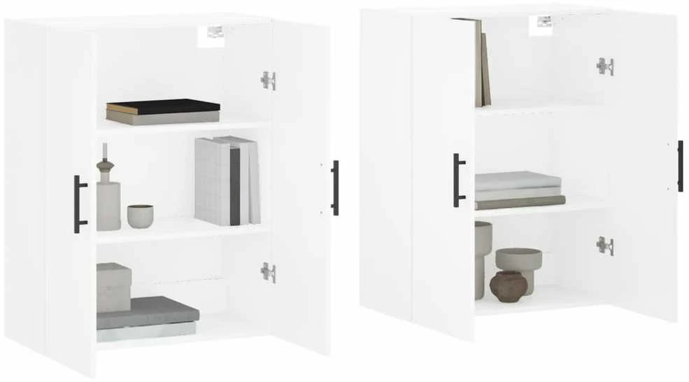 Prie sienos montuojamos spintelės, 2vnt., baltos, 69,5x34x90cm