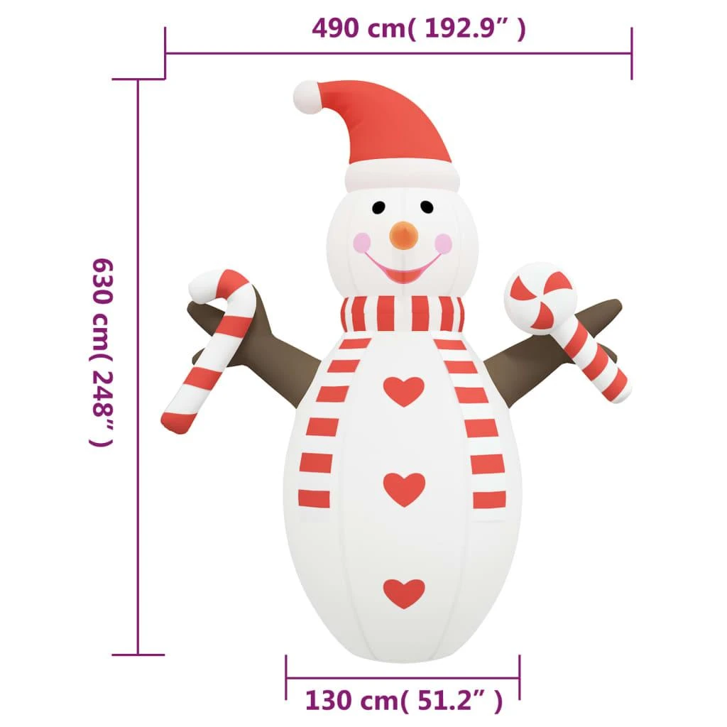 Pripučiama kalėdinė dekoracija sniego senis su LED, 630cm