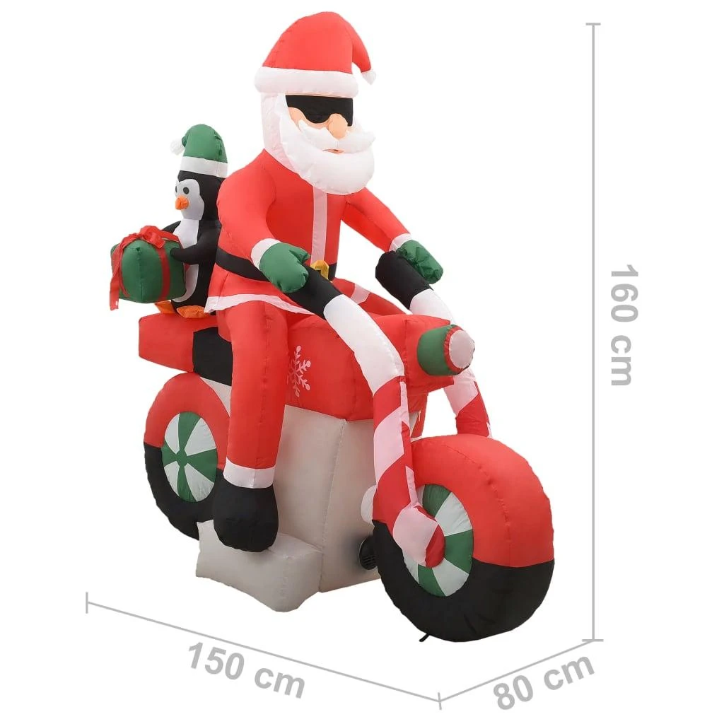 Pripučiamas Kalėdų Senelis ant motociklo, LED, IP44, 160cm
