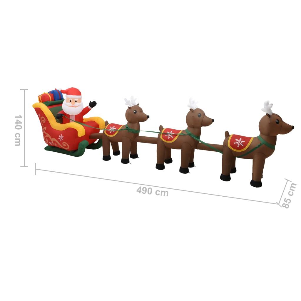 Pripučiamas Kalėdų Senelis ir elniai, LED, 490cm