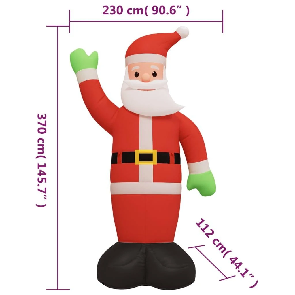 Pripučiamas Kalėdų Senelis su LED lemputėmis, 370cm
