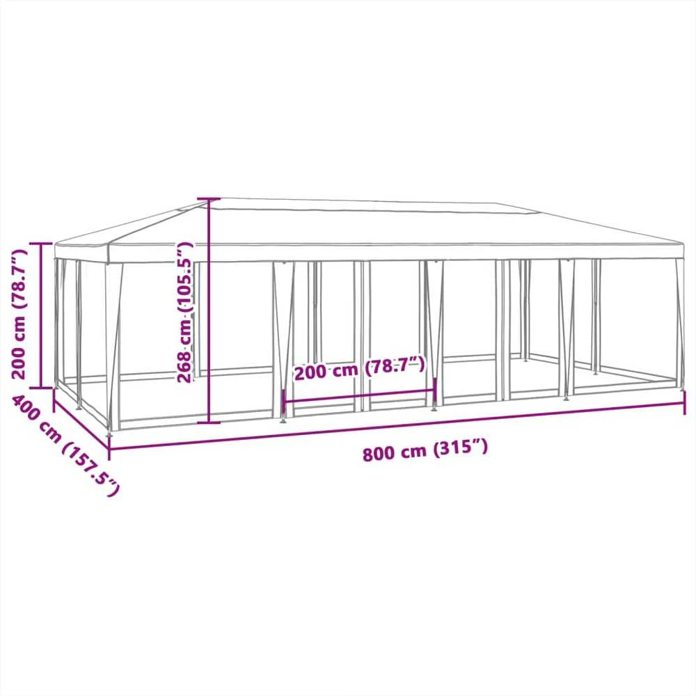 Proginė palapinė su 12 tinklinėmis sienomis, mėlyna, 8x4m, HDPE