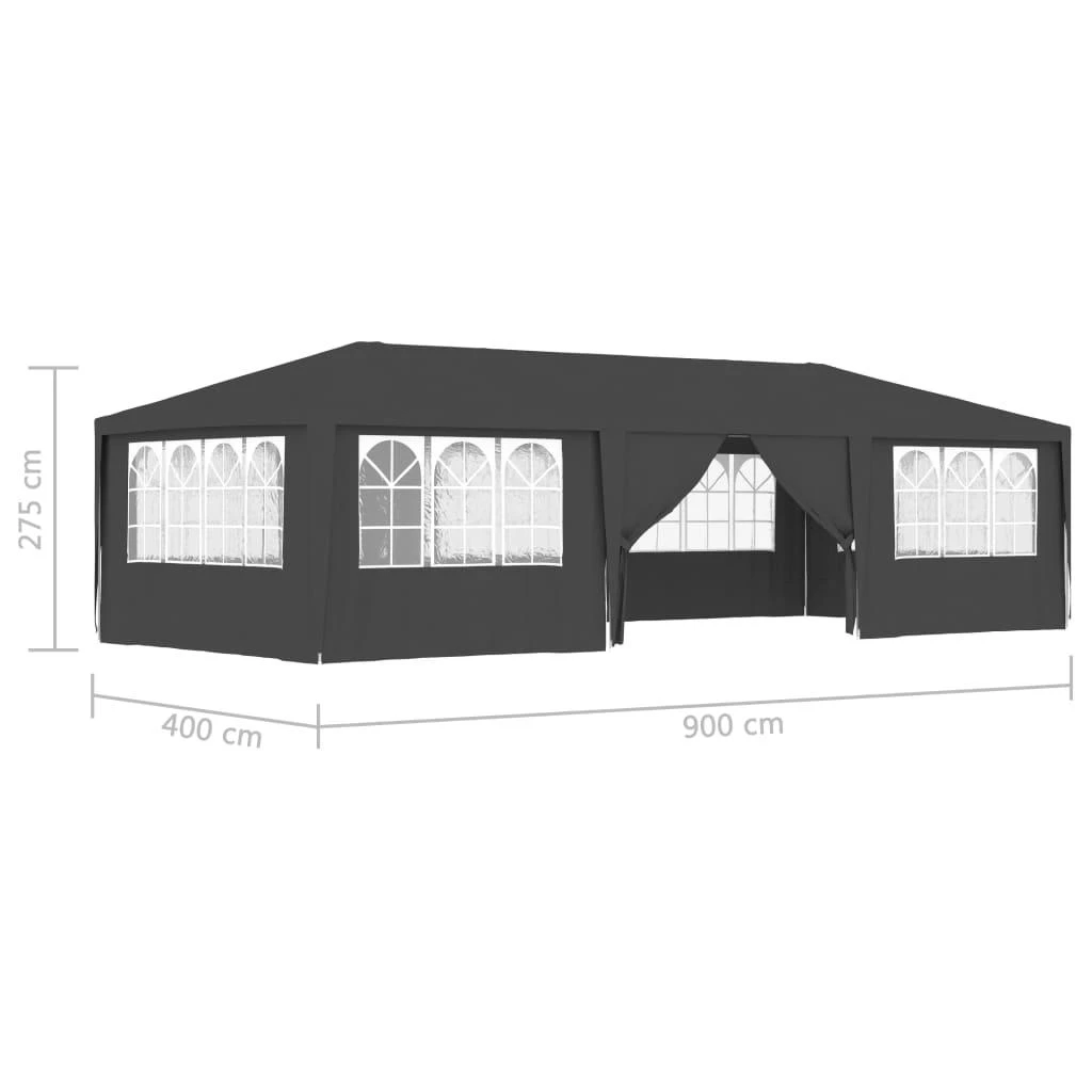 Proginė palapinė su šoninėmis sienomis, antracito, 4x9m, 90g/m²