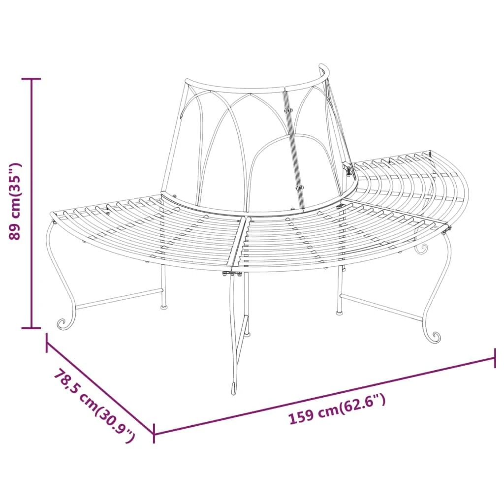 Pusapvaliai suoliukai aplink medį, 2vnt., juodi, 159cm, plienas