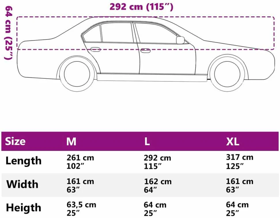 Pusės automobilio uždangalas su kabliukais, sidabrinis, L, PEVA