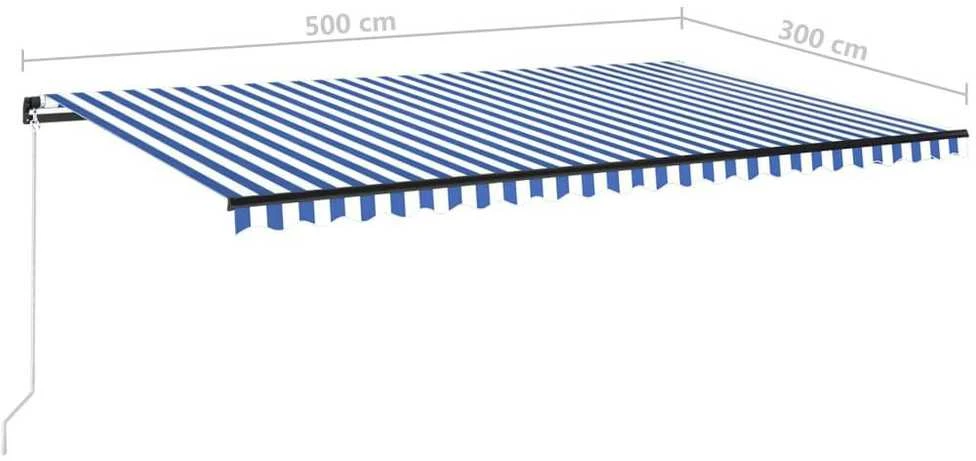 Rankiniu būdu ištraukiama markizė, mėlyna ir balta, 500x300cm