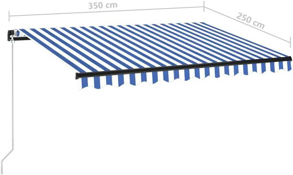 Rankiniu būdu ištraukiama markizė, mėlyna ir balta, 350x250cm