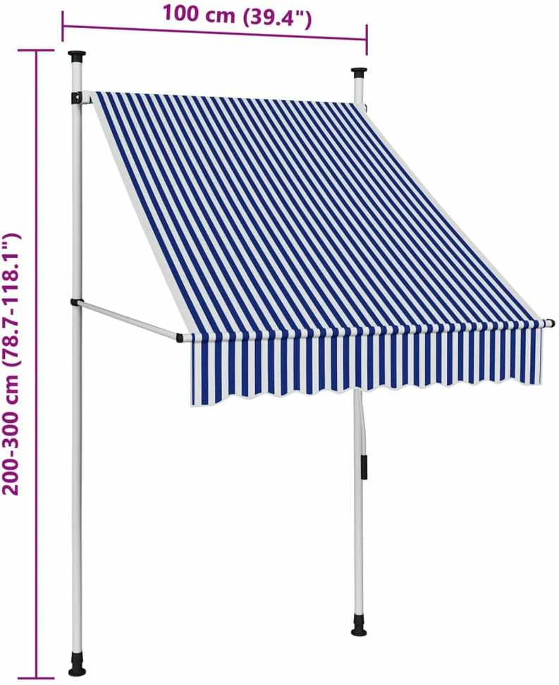 Rankiniu būdu ištraukiama markizė, mėlyni/balti dryžiai, 100cm