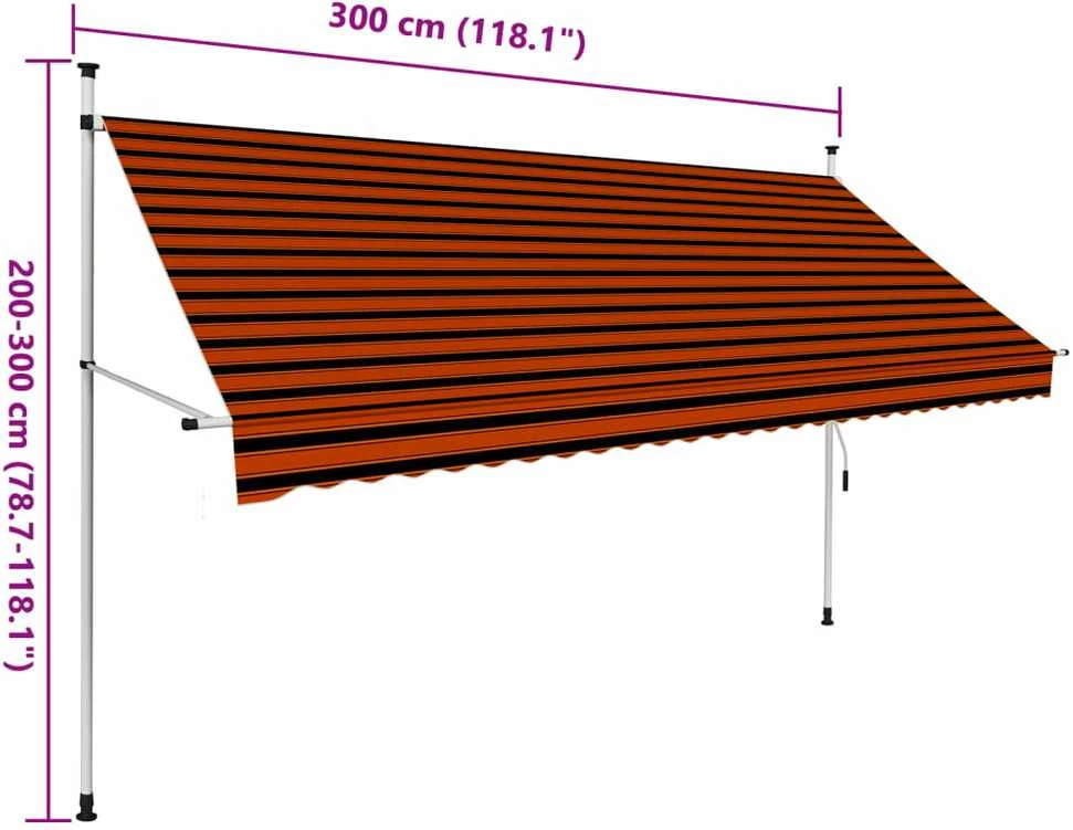 Rankiniu būdu ištraukiama markizė, oranžinė ir ruda, 300cm