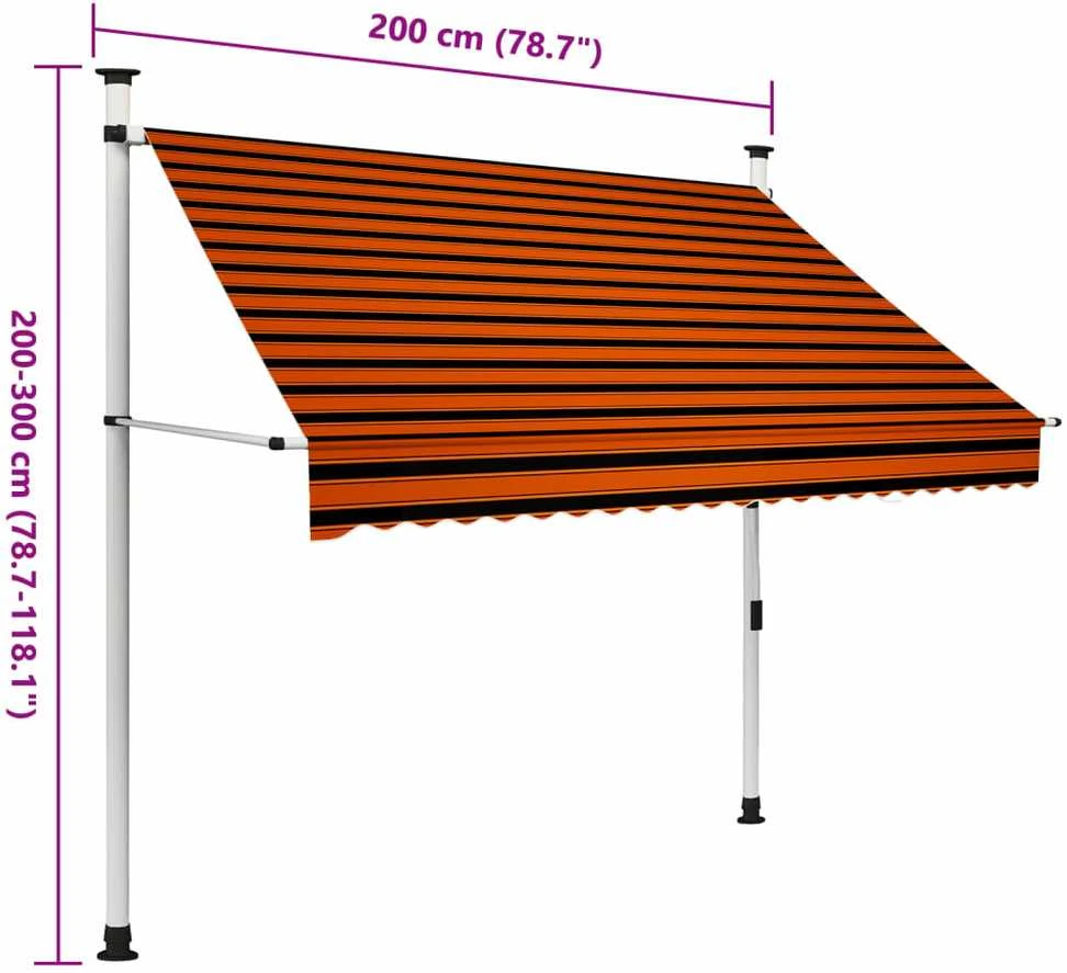 Rankiniu būdu ištraukiama markizė, oranžinė ir ruda, 200cm