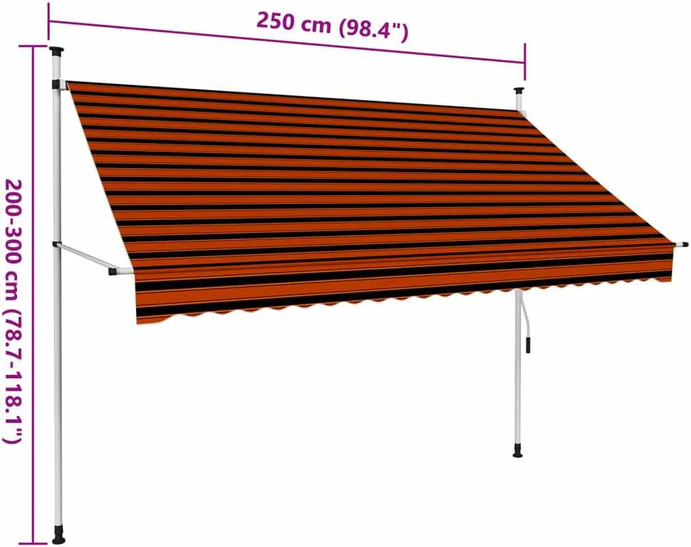 Rankiniu būdu ištraukiama markizė, oranžinė ir ruda, 250cm