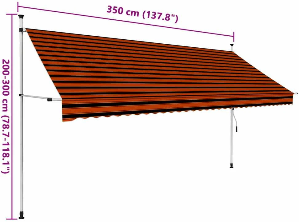 Rankiniu būdu ištraukiama markizė, oranžinė ir ruda, 350cm