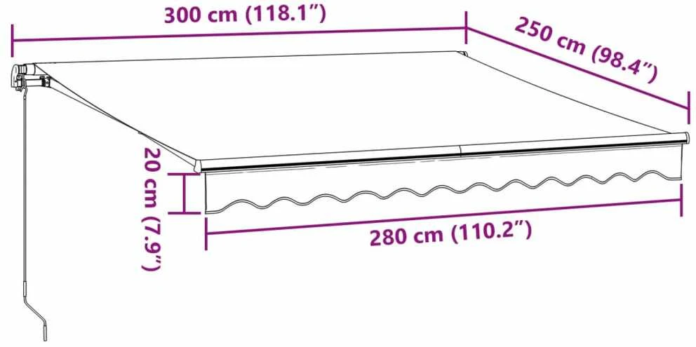 Rankiniu būdu ištraukiama markizė su LED, ruda, 300x250cm
