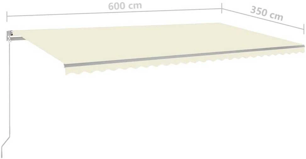 Rankiniu būdu ištraukiama markizė su LED, kreminė, 600x350cm