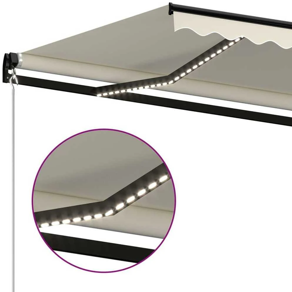 Rankiniu būdu ištraukiama markizė su LED, kreminė, 350x250cm