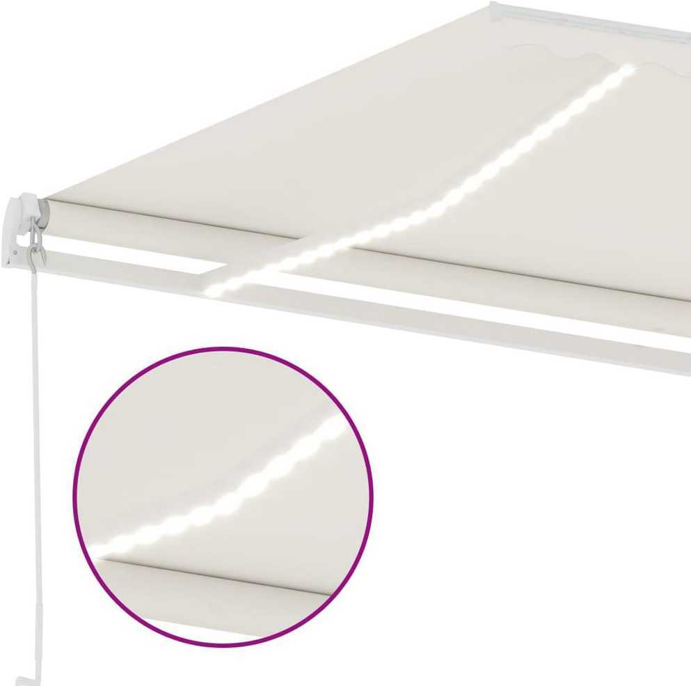 Rankiniu būdu ištraukiama markizė su LED, kreminė, 600x350cm