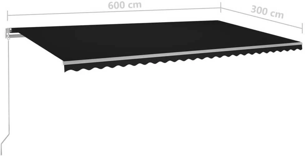 Rankiniu būdu ištraukiama markizė su LED, antracito, 600x300cm