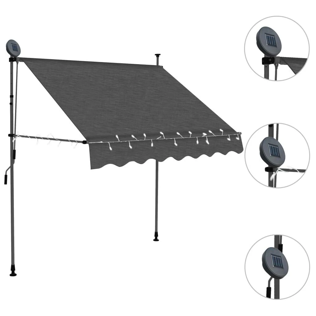 Rankiniu būdu ištraukiama markizė su LED, antracito, 200cm