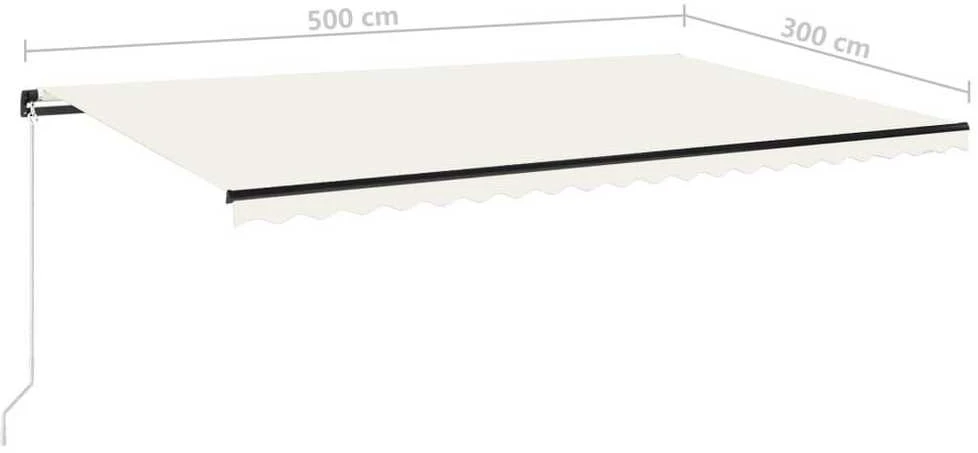 Rankiniu būdu ištraukiama markizė su LED, kreminė, 500x300cm