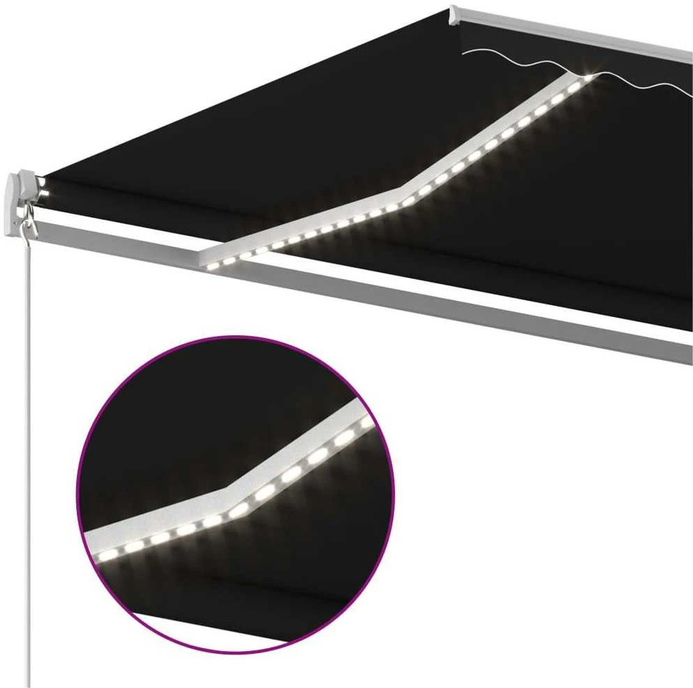 Rankiniu būdu ištraukiama markizė su LED, antracito, 400x350cm