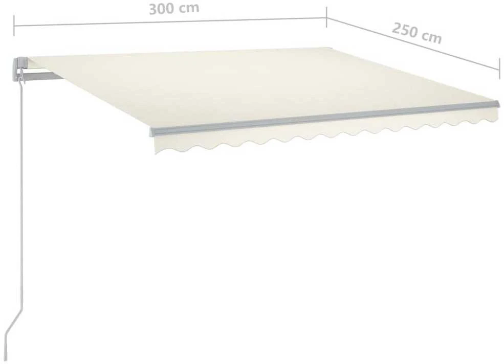 Rankiniu būdu ištraukiama markizė su LED, kreminė, 300x250cm